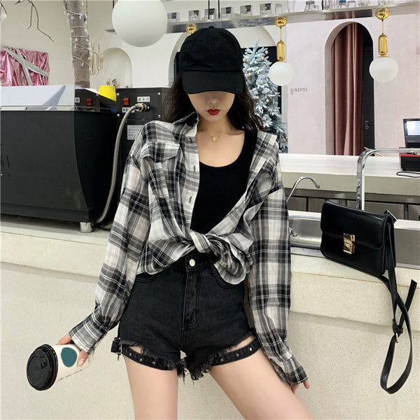 Black and white plaid shirt KF9207