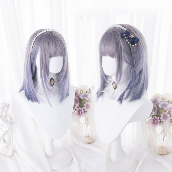 Gradient blue and purple short straight hair  KF82677