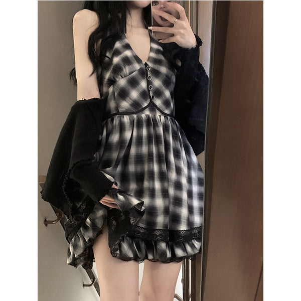 vintage plaid slip dress  KF82784