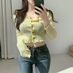 Solid color knitted long sleeves  KF81225