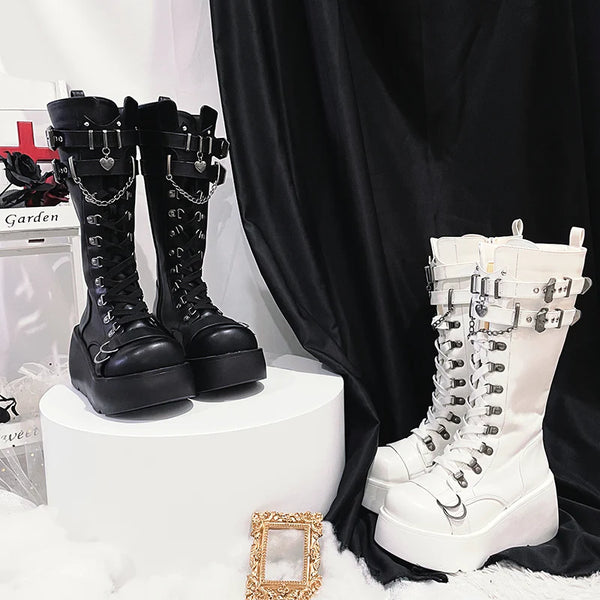 Punk thick-soled knight boots   KF83207