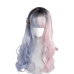 Pink blue long curly wig KF81672