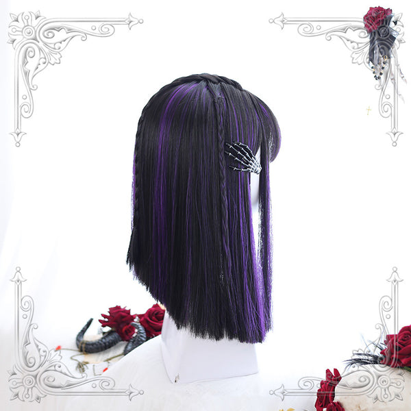 Black purple wig KF90563