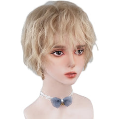 Golden short curly wig KF82041