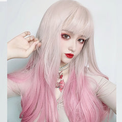 Pink gradient long curly wig KF81778