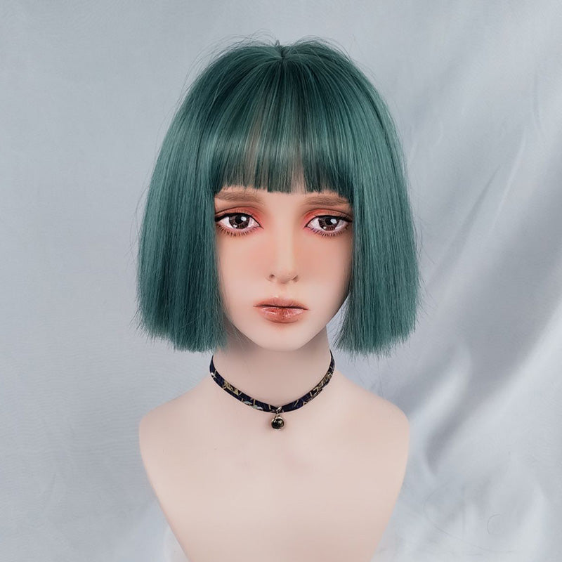 Green short straight wig KF9457
