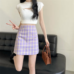 Purple Plaid Skirt  KF90772
