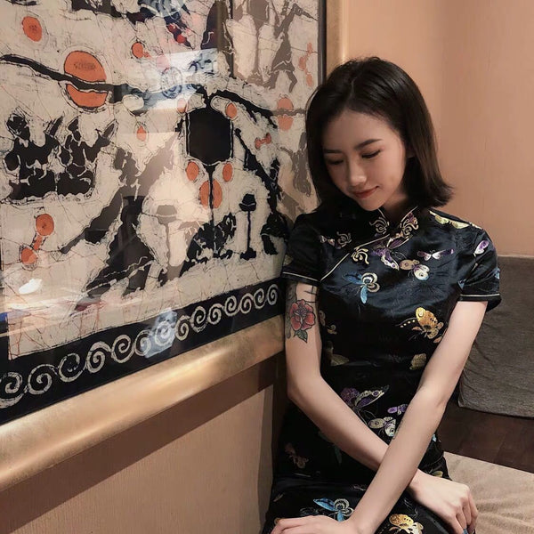 Dark vintage cheongsam KF90376