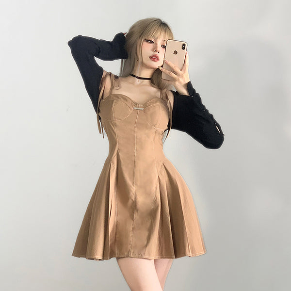 vintage khaki dress  KF82781