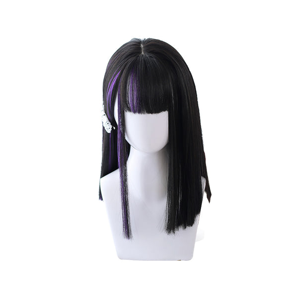 Black purple wig KF90563