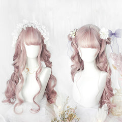 Pink long curly wig KF81694