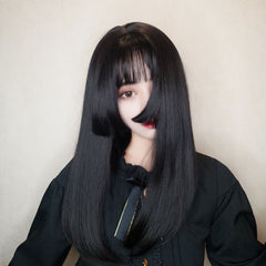 Black long straight wig KF9459