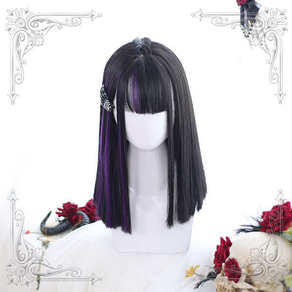 Black purple wig KF90563