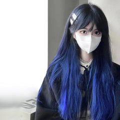 Black and blue gradient long straight hair KF828791