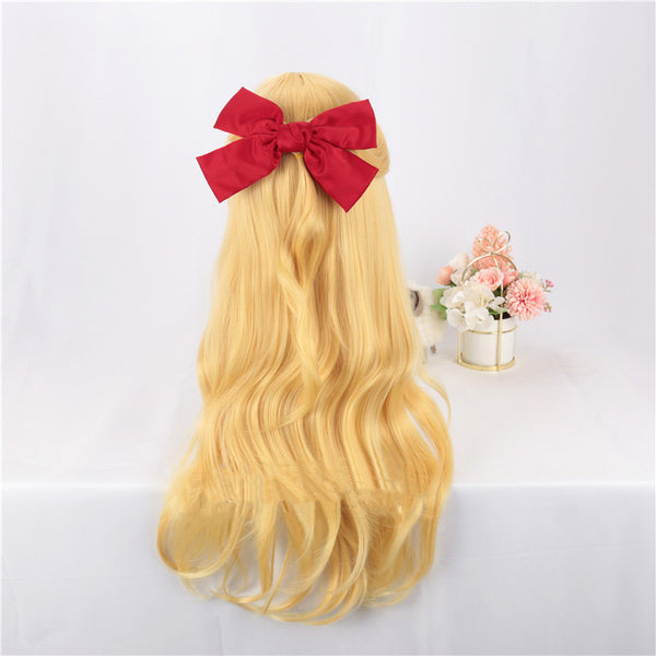 cosplay light golden wig + bow hairpin  KF82348