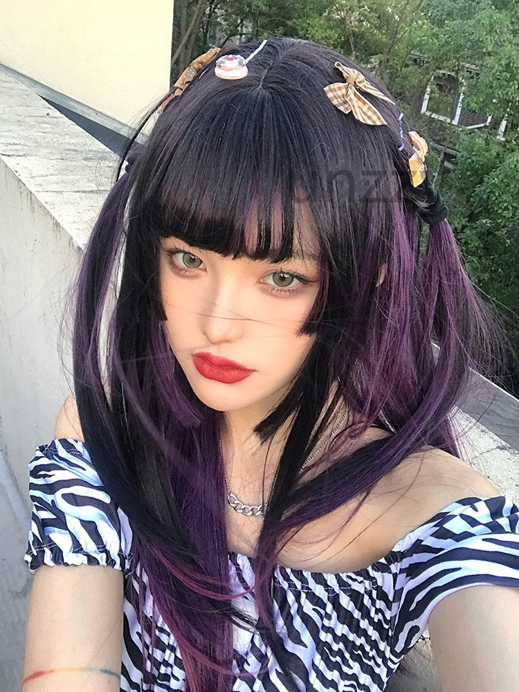 unzzy black purple gradient wig KF50027