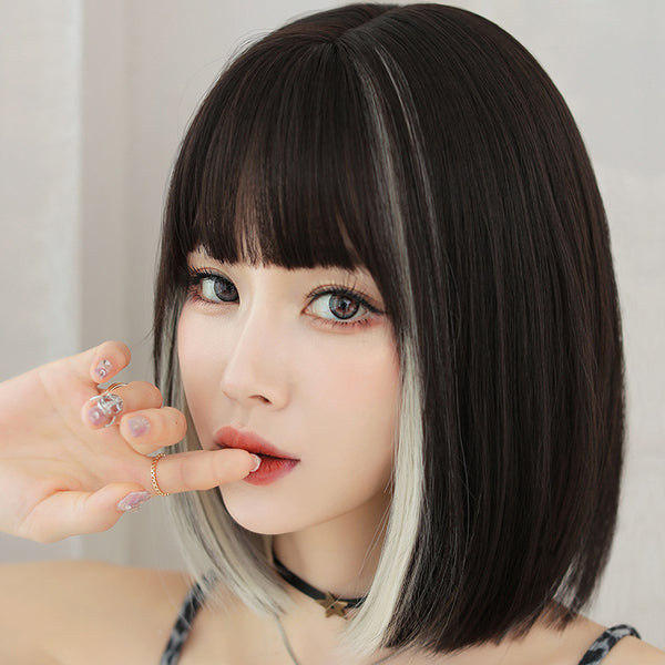 Black hanging ear beige short wig  KF82831