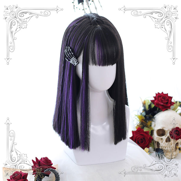 Black purple wig KF90563