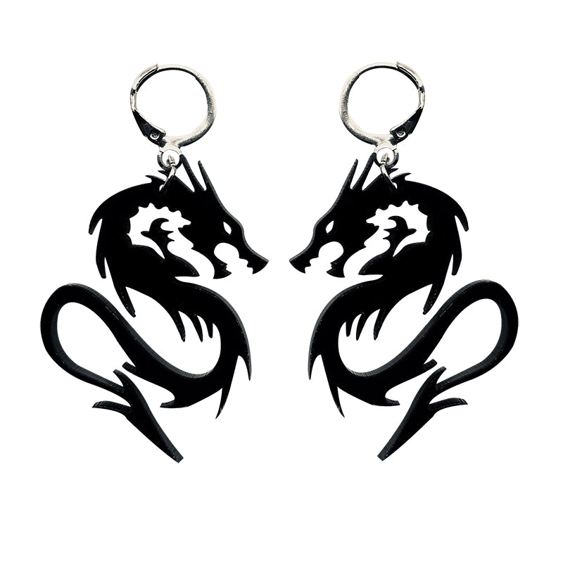 Black dragon pendant earrings  KF82379