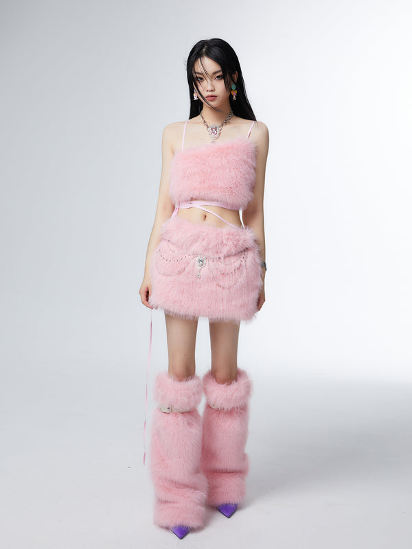 pink fur three-piece suit  KF83001