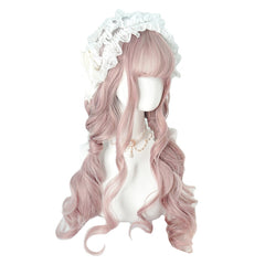 Pink long curly wig KF81694