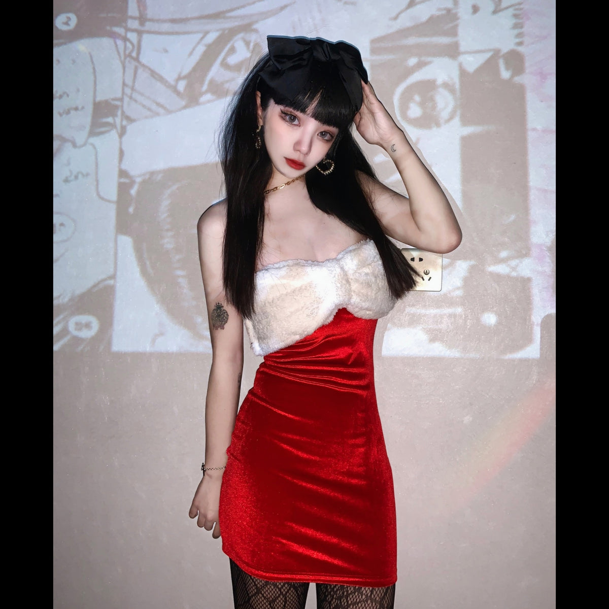 Plush velvet bow dress  KF82902