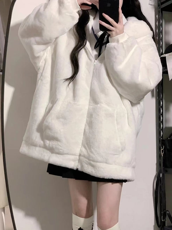 white plush coat KF83045