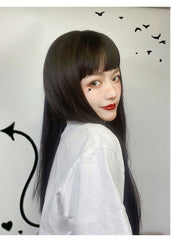 Black long straight wig KF81402