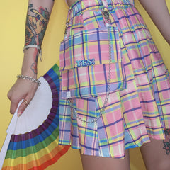 Pink plaid pleated skirt KF908011
