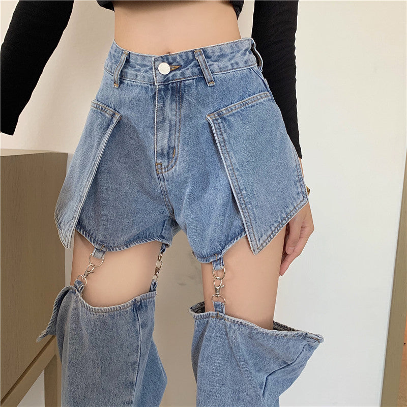 Fashionable detachable jeans KF81994