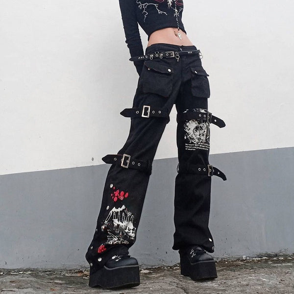 Punk Metal Buckle Jeans  KF9933