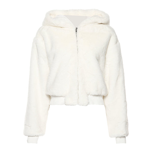 White hooded sweater coat  KF1512