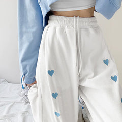 Harajuku Heart Print Casual Pants  KF9939