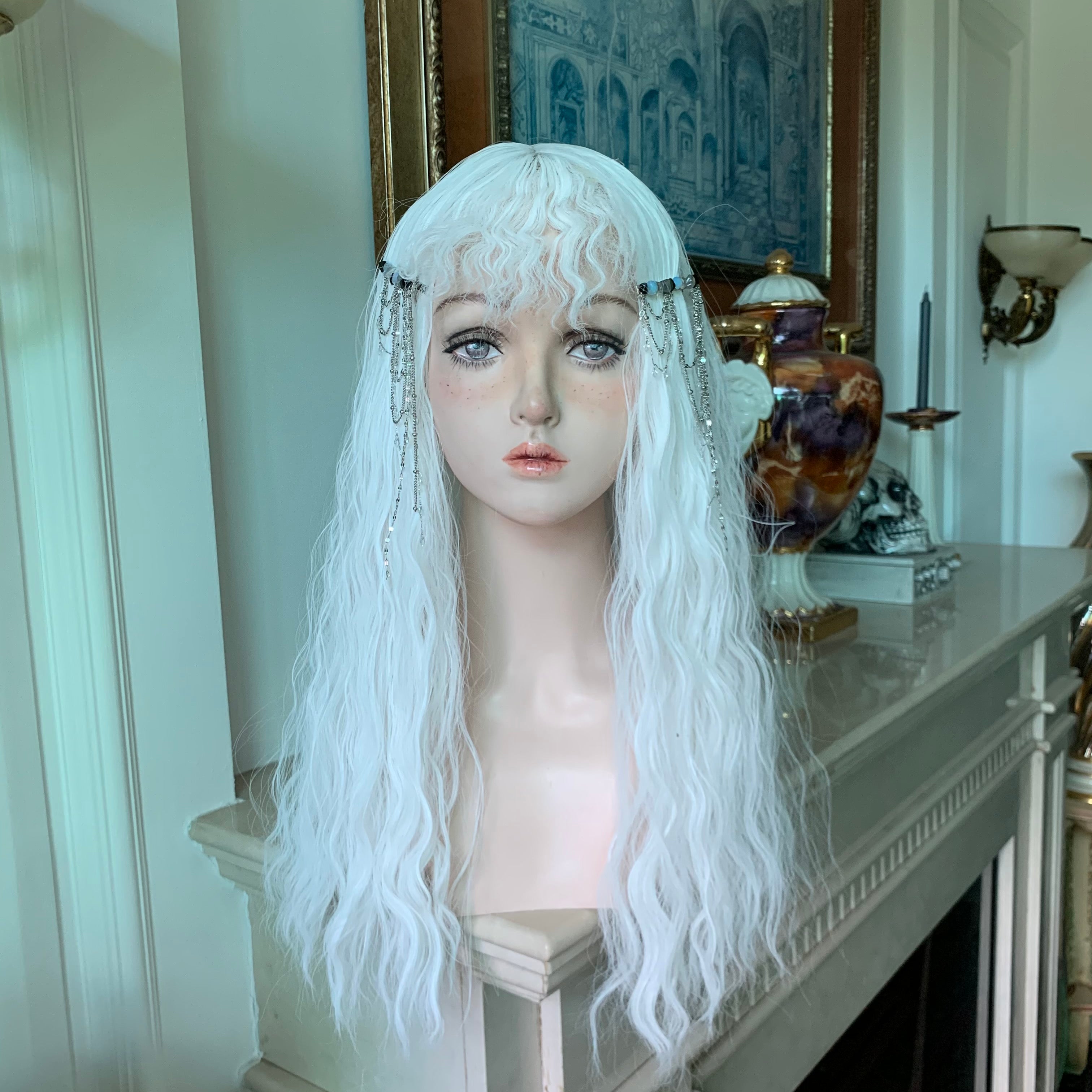 White wool roll wig  kf82504