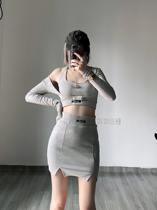 unzzy high waist tank top + skirt two-piece suit KF50003