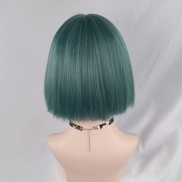 Green short straight wig KF9457