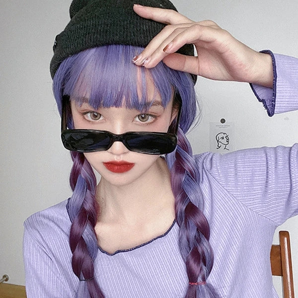 Purple long straight wig KF81460