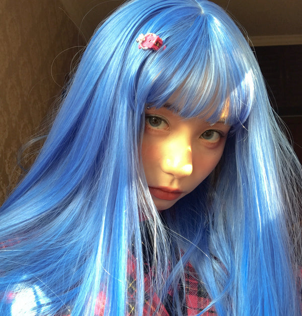 Long blue straight wig KF81265