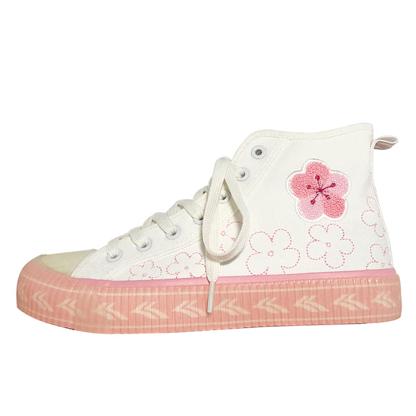 Flower embroidered high-top canvas shoes KF90186