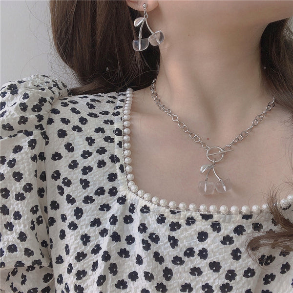 Transparent cherry necklace + earrings KF82152