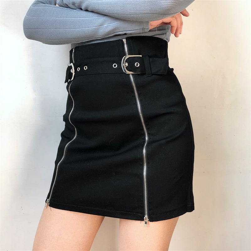 Zipper black skirt KF90354