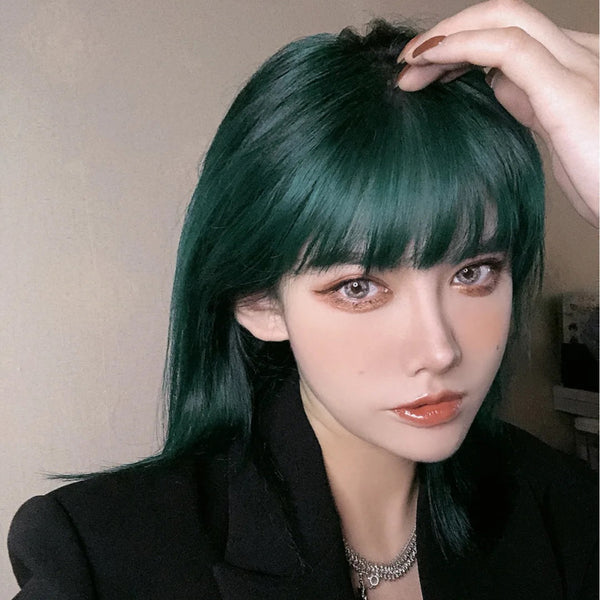 Green short straight wig KF82277