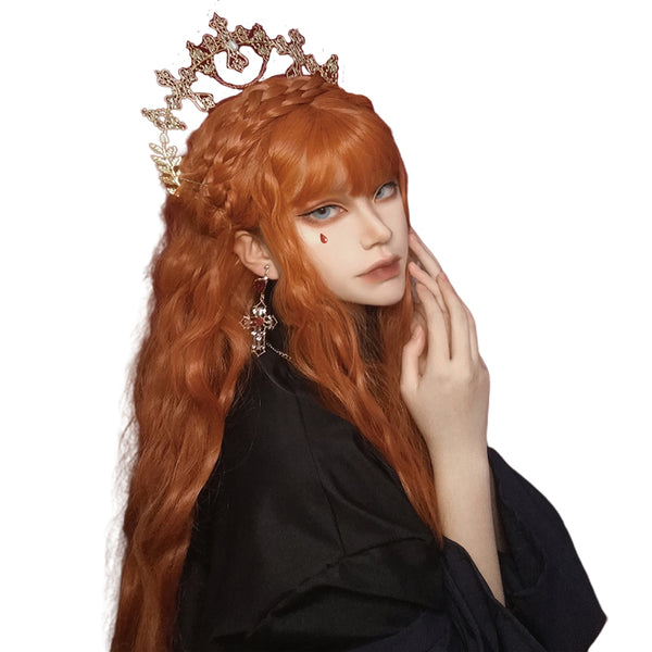 Orange long curly wig KF81790