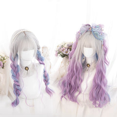 Gradient blue and purple long curly wig  KF82675