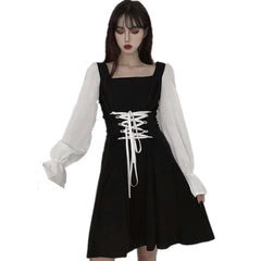 Lace-up black dress KF81975