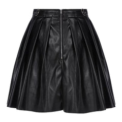 Black PU pleated skirt KF9589
