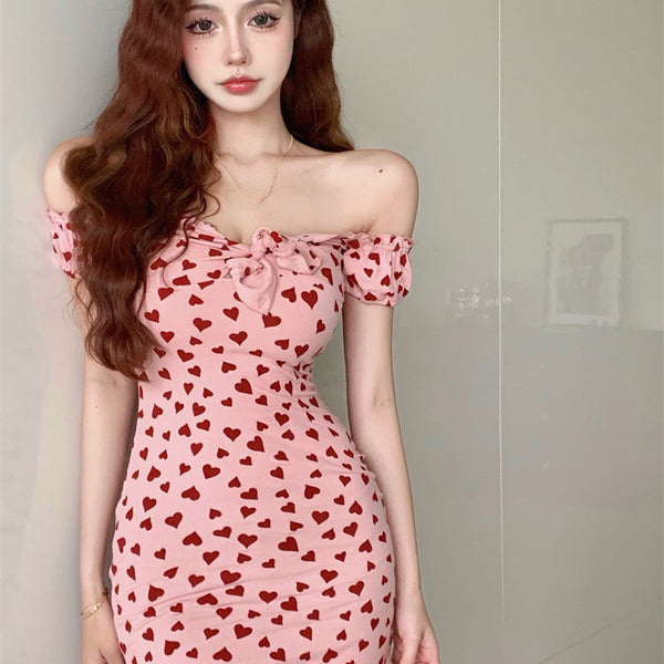 vintage heart print dress  KF82783