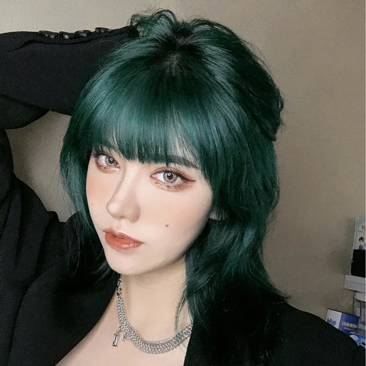Green short straight wig KF82277