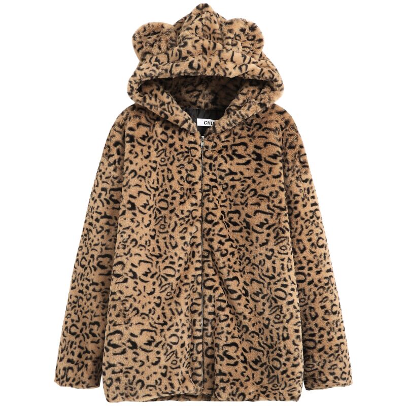 Plush leopard coat KF9544