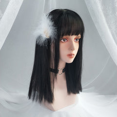 Black medium long wig KF81364